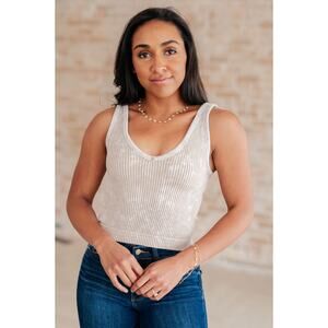 Amanda Reversible Mineral Wash Ribbed Zenana Tank in Bone